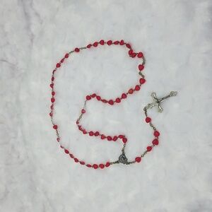 Vintage Red Heart Beaded Rosary